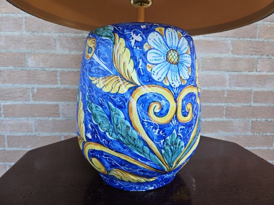 Painted Ceramic Table Lamp with Fabric Lampshade, 1970s-ZUW-1799316