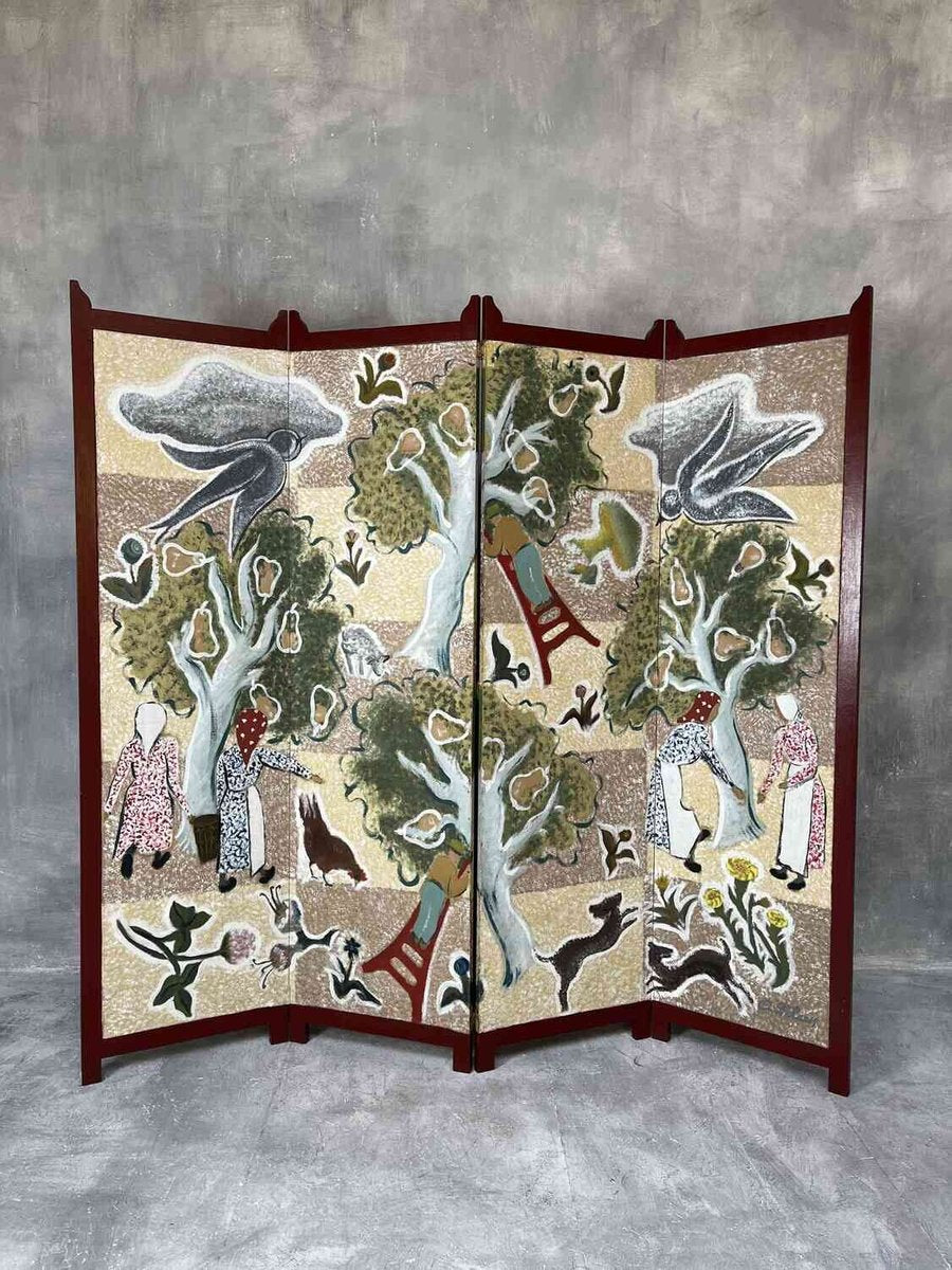 Painted Four-Panel Screen, 1950s