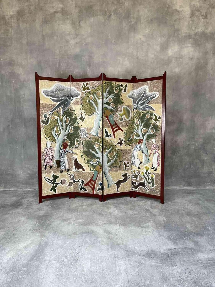 Painted Four-Panel Screen, 1950s