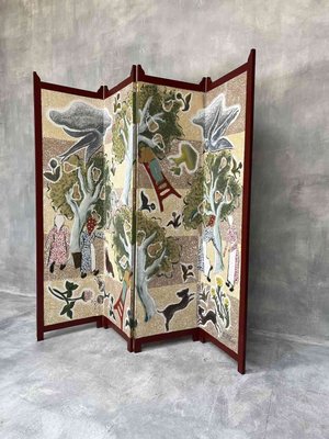 Painted Four-Panel Screen, 1950s-DWL-1347203