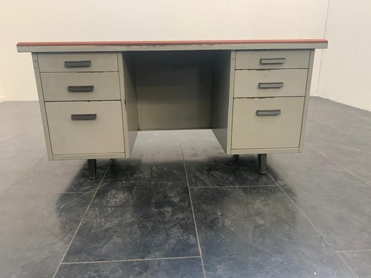 Painted Metal Desk with Brown Leatherette Top from Mermelada Estudio, 1960s-IJR-885687