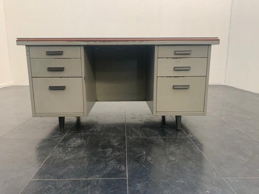 Painted Metal Desk with Brown Leatherette Top from Mermelada Estudio, 1960s-IJR-885687