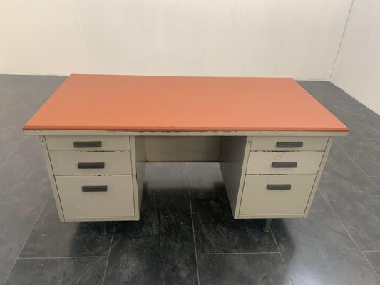 Painted Metal Desk with Brown Leatherette Top from Mermelada Estudio, 1960s-IJR-885687