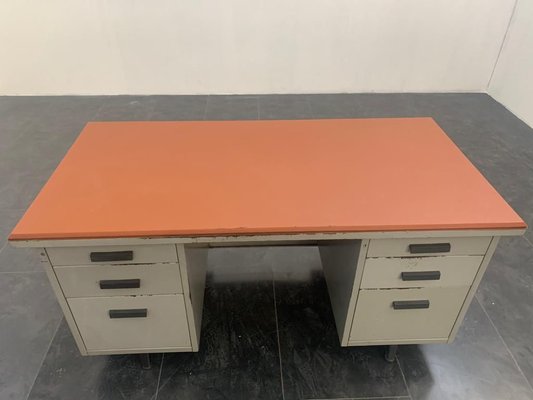 Painted Metal Desk with Brown Leatherette Top from Mermelada Estudio, 1960s-IJR-885687