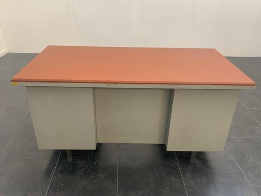 Painted Metal Desk with Brown Leatherette Top from Mermelada Estudio, 1960s-IJR-885687