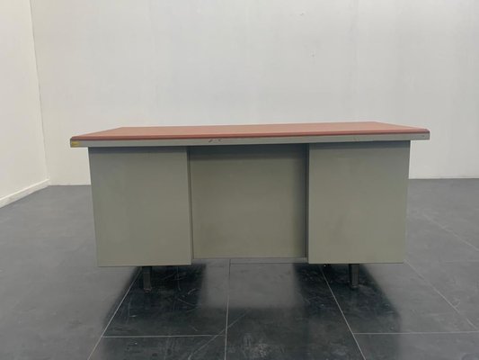 Painted Metal Desk with Brown Leatherette Top from Mermelada Estudio, 1960s-IJR-885687