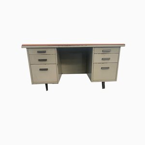 Painted Metal Desk with Brown Leatherette Top from Mermelada Estudio, 1960s-IJR-885687