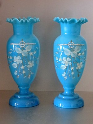 Painted Opaline Vases, 1900s, Set of 2-GT-1109269