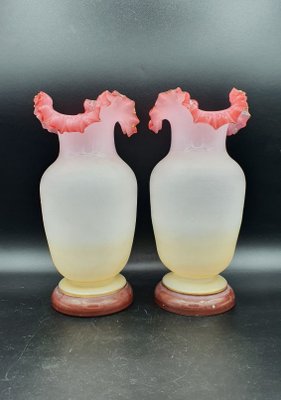 Painted Ruffled Edge Opaline Vases, France, Set of 2-OZS-1388704