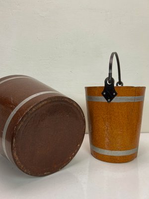 Painted Wood Fiber Buckets, 1950s, Set of 2-WZZ-1742397