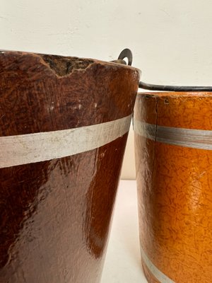 Painted Wood Fiber Buckets, 1950s, Set of 2-WZZ-1742397