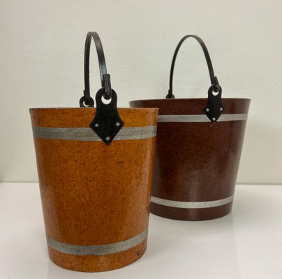 Painted Wood Fiber Buckets, 1950s, Set of 2-WZZ-1742397