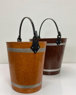 Painted Wood Fiber Buckets, 1950s, Set of 2-WZZ-1742397