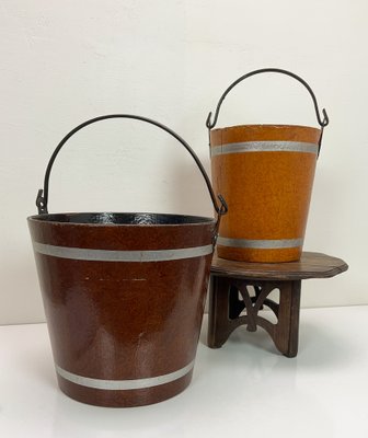 Painted Wood Fiber Buckets, 1950s, Set of 2-WZZ-1742397