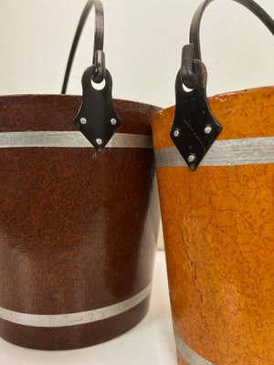 Painted Wood Fiber Buckets, 1950s, Set of 2-WZZ-1742397