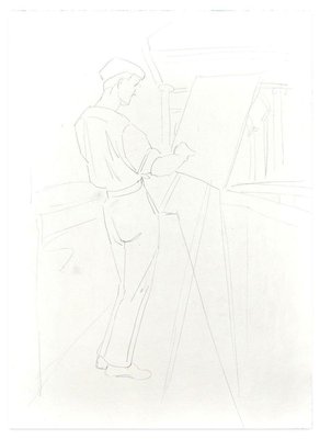 Painter - Original Pencil Drawing by 20th Century French Artist Mid 20th Century-ZCI-758713