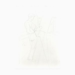 Painter - Original Pencil Drawing by 20th Century French Artist Mid 20th Century-ZCI-758713