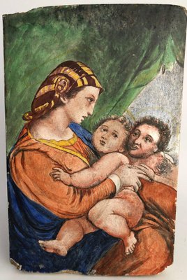 Painting on Tile Representing the Virgin Madonna After Raphael, 19th Century-QKG-1331437