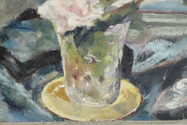 Painting on Wood of a Bouquet of Flowers in Front of a Mirror, 1920s-WFS-744767