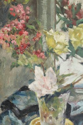 Painting on Wood of a Bouquet of Flowers in Front of a Mirror, 1920s-WFS-744767