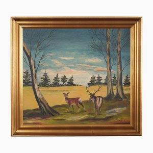 Painting, The Pair of Deer, 1960s, Wood, Framed-VND-1776736