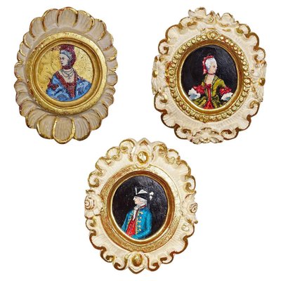 Paintings of People in Rococo Costumes, 1950s, Set of 3-KJP-1738308