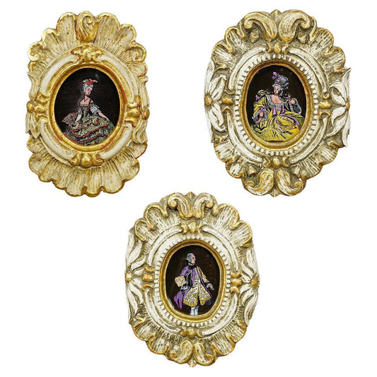 Paintings of People in Rococo Costumes, 1950s, Set of 3