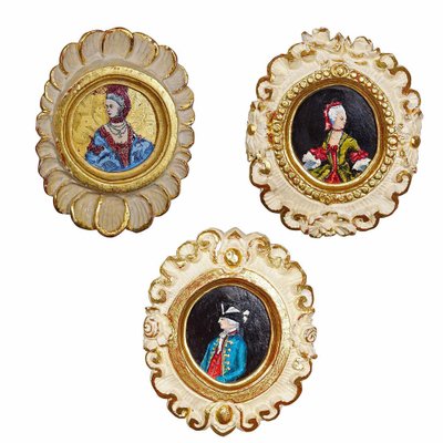 Paintings of People in Rococo Costumes, 1950s, Set of 3-KJP-1738308