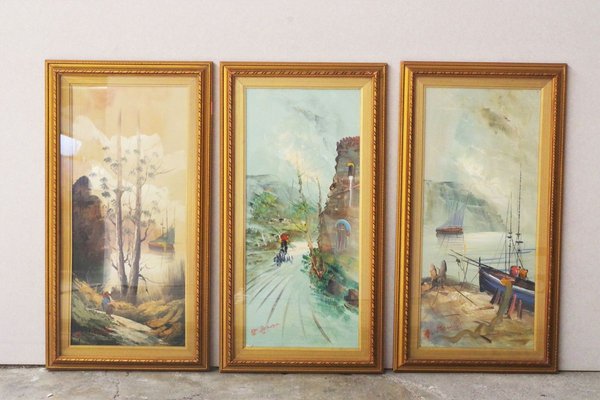 Paintings, Oil on Canvas, Moretti, 1970, Set of 3-KNM-913710