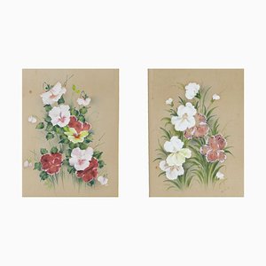 Paintings with Flowers, 1913, Oil on Board, Framed, Set of 2-ARU-1338158