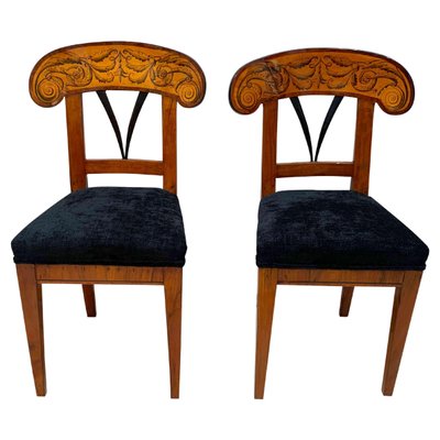 Pair of Biedermeier Shovel Chairs, Walnut, Ink Painting, South Germany, 1830s, Set of 2-NNB-1062747