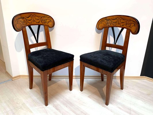 Pair of Biedermeier Shovel Chairs, Walnut, Ink Painting, South Germany, 1830s, Set of 2-NNB-1062747