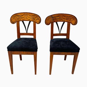 Pair of Biedermeier Shovel Chairs, Walnut, Ink Painting, South Germany, 1830s, Set of 2-NNB-1062747