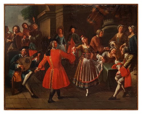 Pair of Scenes of Celebration with Musicians - Oil on Canvas - 18th Century 18th century-ZCI-756361