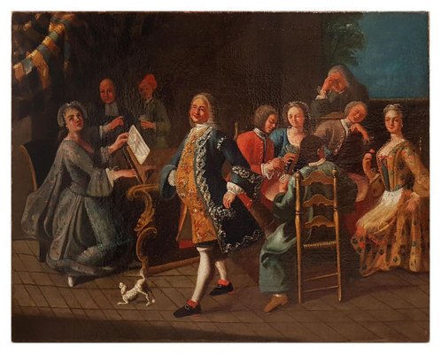 Pair of Scenes of Celebration with Musicians - Oil on Canvas - 18th Century 18th century-ZCI-756361