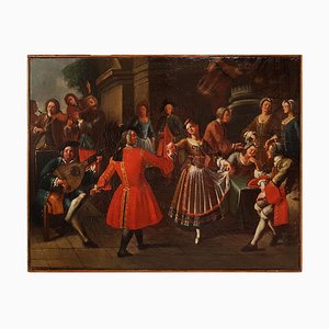 Pair of Scenes of Celebration with Musicians - Oil on Canvas - 18th Century 18th century-ZCI-756361