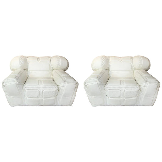 Pair of White Leather Armchairs by Arik Ben Simhon, 2002, Set of 2