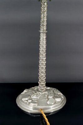 Palm Lamp in Silvered Bronze and Green Stained Glass, 1890s-XNH-1804657