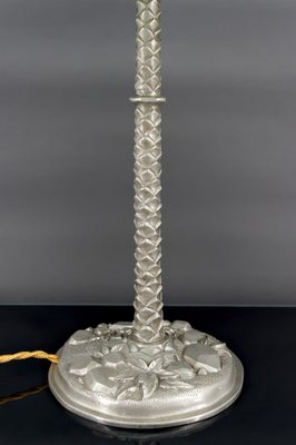 Palm Lamp in Silvered Bronze and Green Stained Glass, 1890s-XNH-1804657