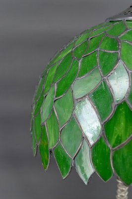 Palm Lamp in Silvered Bronze and Green Stained Glass, 1890s-XNH-1804657