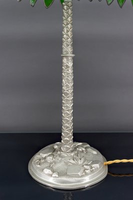 Palm Lamp in Silvered Bronze and Green Stained Glass, 1890s-XNH-1804657