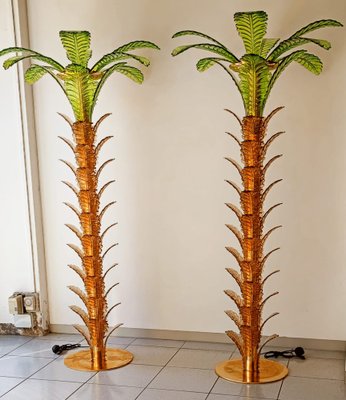 Palm Tree Floor Lamps in Brass & Murano Glass, Set of 2-QLH-1336582