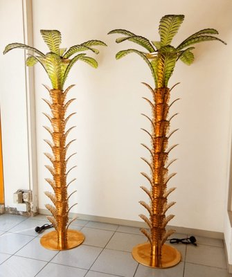 Palm Tree Floor Lamps in Brass & Murano Glass, Set of 2-QLH-1336582