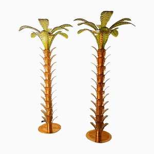 Palm Tree Floor Lamps in Brass & Murano Glass, Set of 2-QLH-1336582