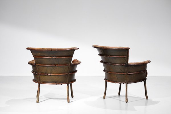 Palm Wood Armchairs, 1930s, Set of 2-YU-1010766