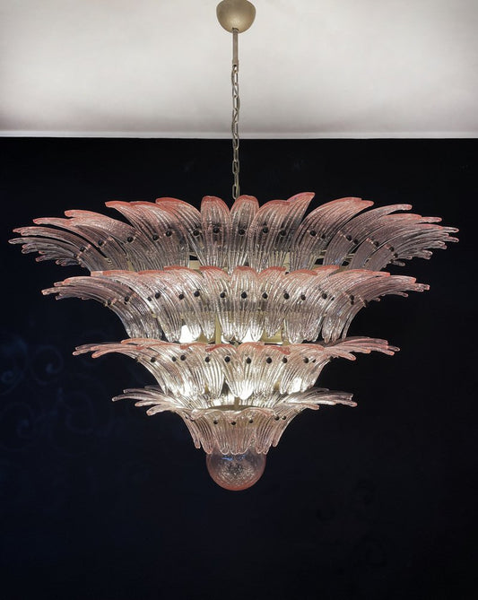 Palmette Ceiling Light with Four Levels and Pink Glasses