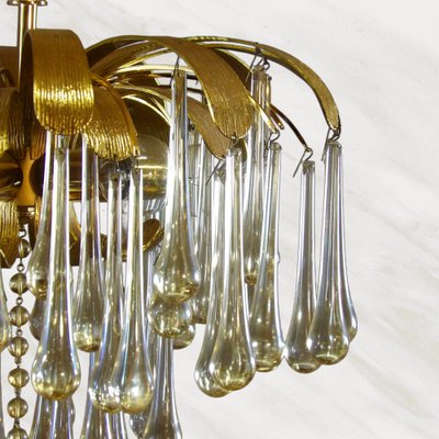 Palmtree Chandelier with Teardrop Murano Glass by Christoph Palme for Palwa, 1970s-QUV-2041026