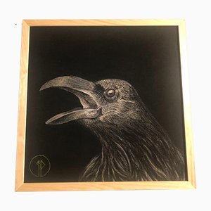 Paloma Ibañez, Corvus Corax, Corbeau, Dry Pastel on Cotton Canvas-TEP-1234773