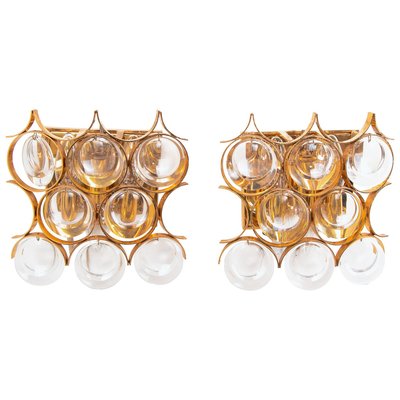 Palwa Wall Sconces in Gold-Plated Brass & Crystal Glass, 1960s, Set of 2-DEK-932670