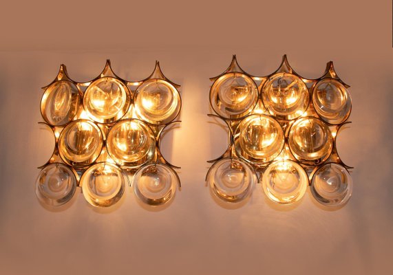 Palwa Wall Sconces in Gold-Plated Brass & Crystal Glass, 1960s, Set of 2-DEK-932670